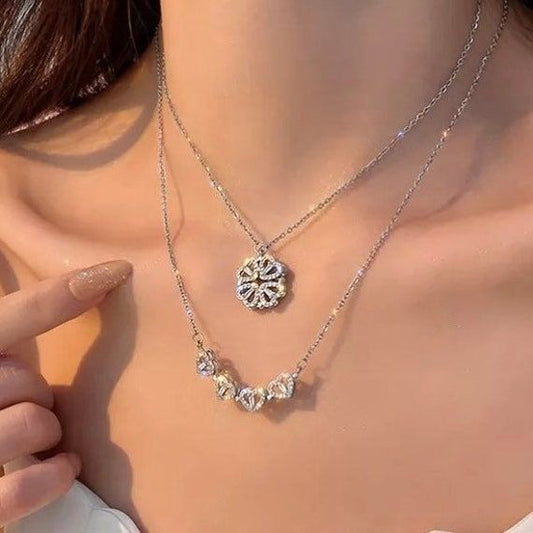 Magnetic Clover Transform Silver Necklace