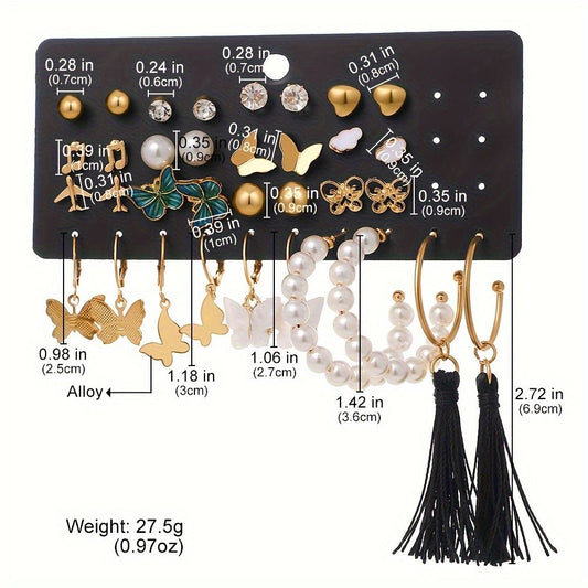 Butterfly and Pearl Luxe Earring Set (Set of 17)
