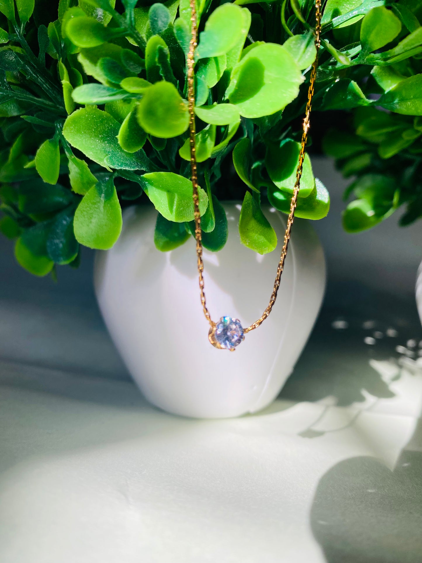 Crystal Dot Minimal Heart Anti -Tarnish Necklace