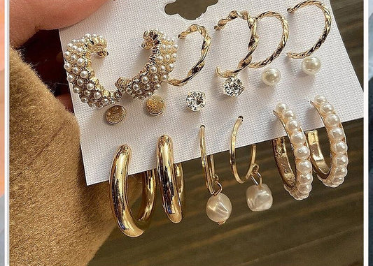 9-in-1 Luxe Gold and Pearl Earrings
