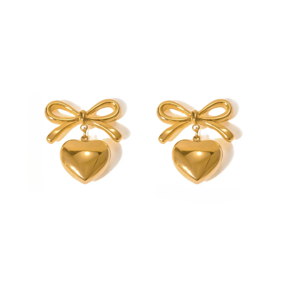 Bow Charm Heart Drop Anti -Tarnish Earrings