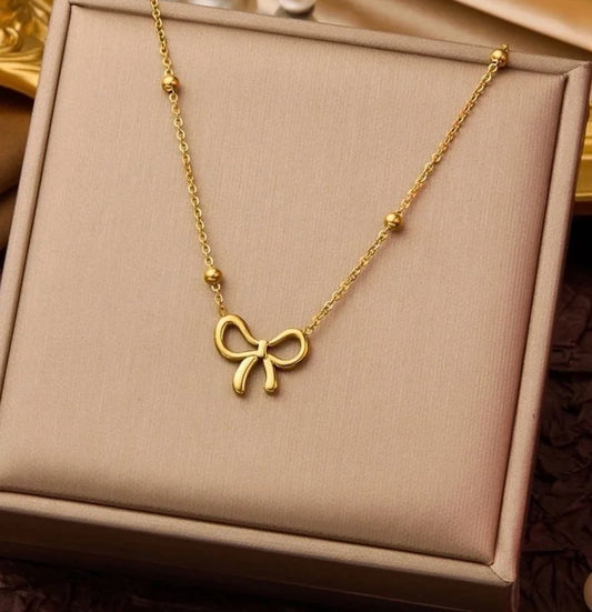 Golden Bow Charm Arti-Tarnish Necklace