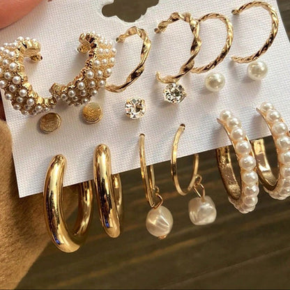 9-in-1 Luxe Gold and Pearl Earrings