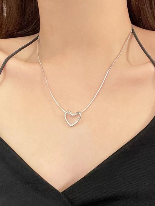 Liquid Silver Heart Anti - Tarnish Necklace