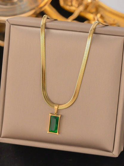 Green Emerald Radiance Anti- Tarnish Necklace