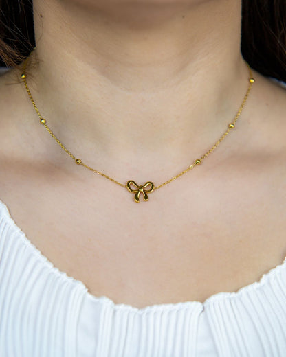 Golden Bow Charm Arti-Tarnish Necklace