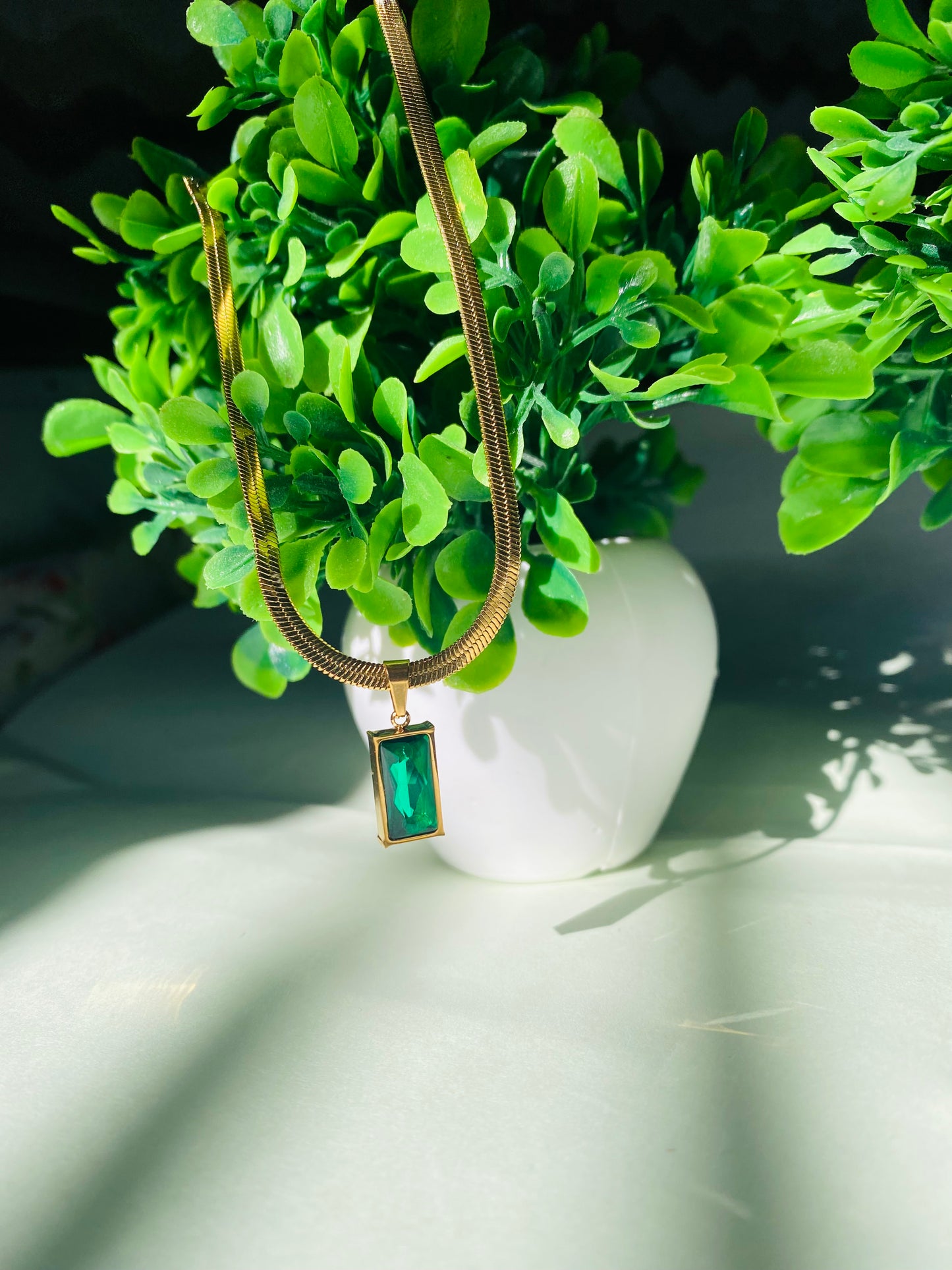 Green Emerald Radiance Anti- Tarnish Necklace