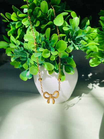 Golden Bow Charm Arti-Tarnish Necklace