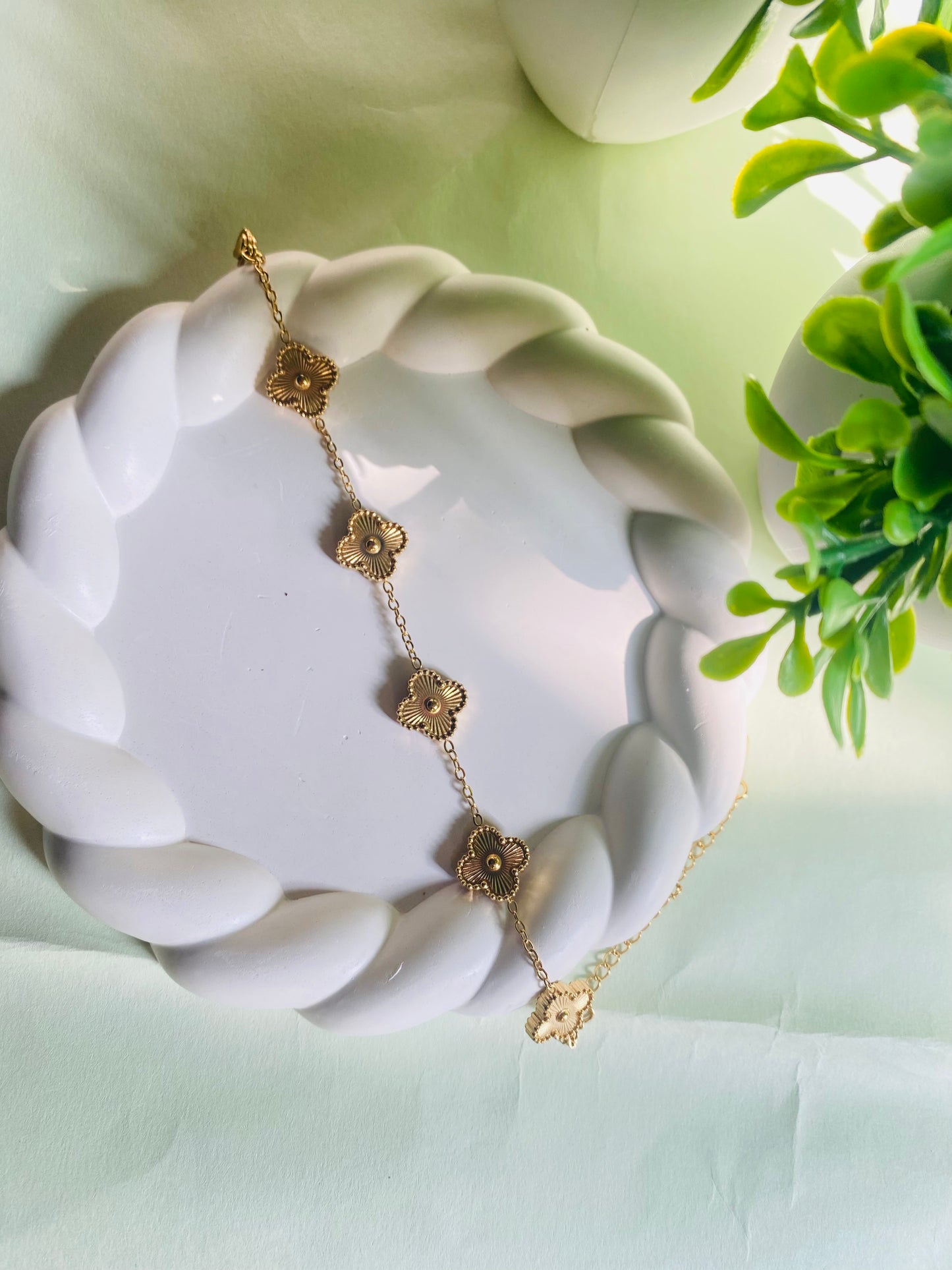 Golden Clover Charm Bracelet-BR