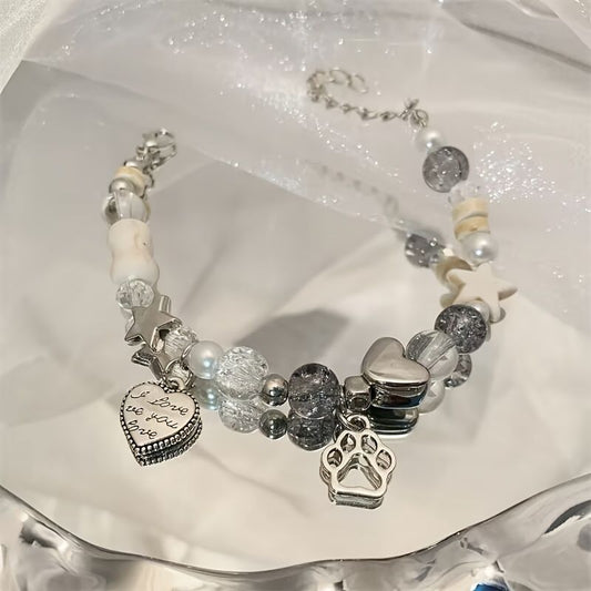 Frosted Charms Silver Bead Bracelet