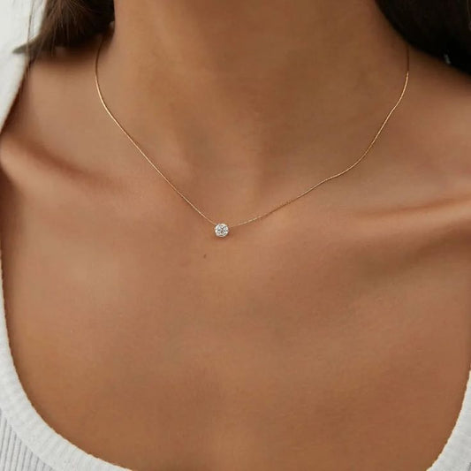 Crystal Dot Minimal Heart Anti -Tarnish Necklace