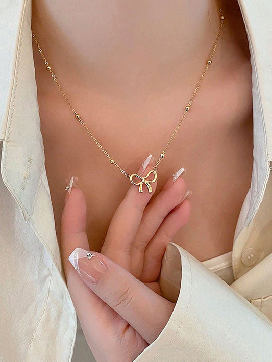Golden Bow Charm Arti-Tarnish Necklace